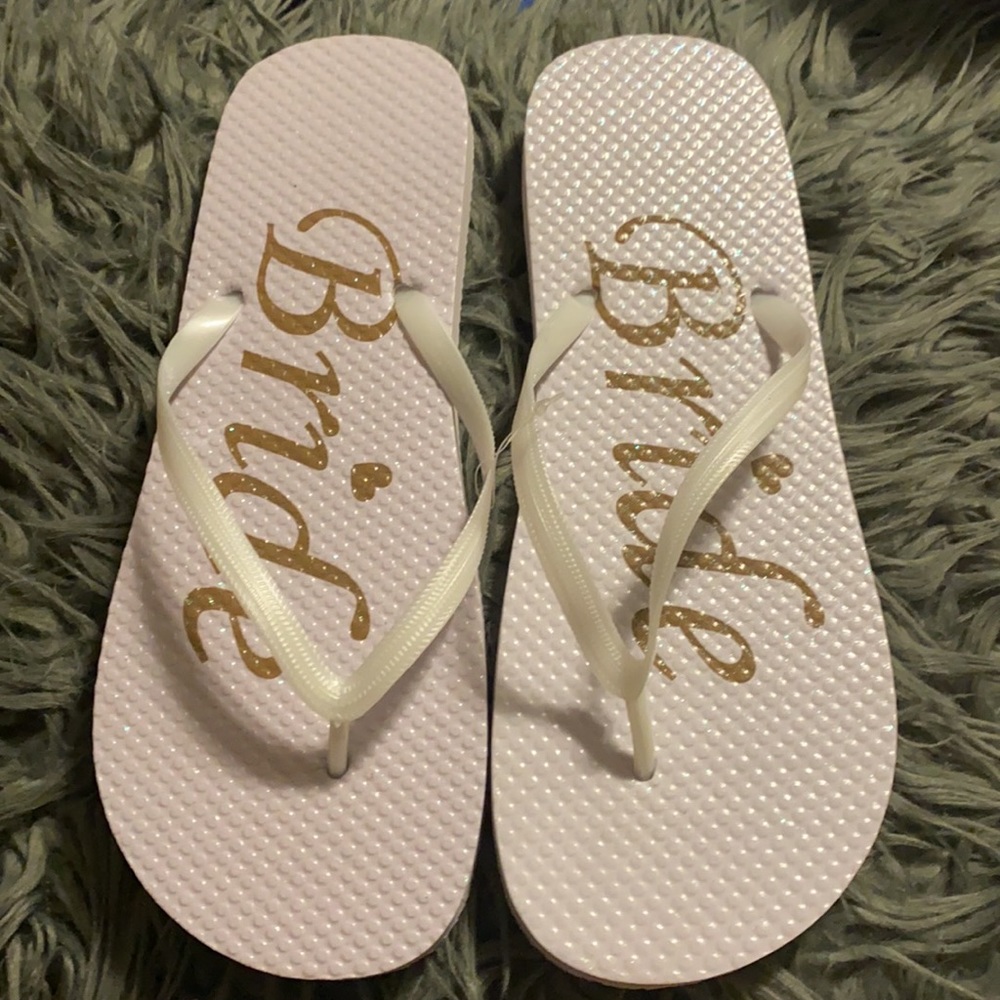💜Bride White Flip Flops Wedding Sandals